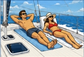People sunbathing on a boat