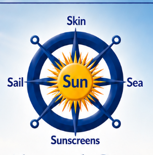 Sun, Sail and Sunscreens compass logo